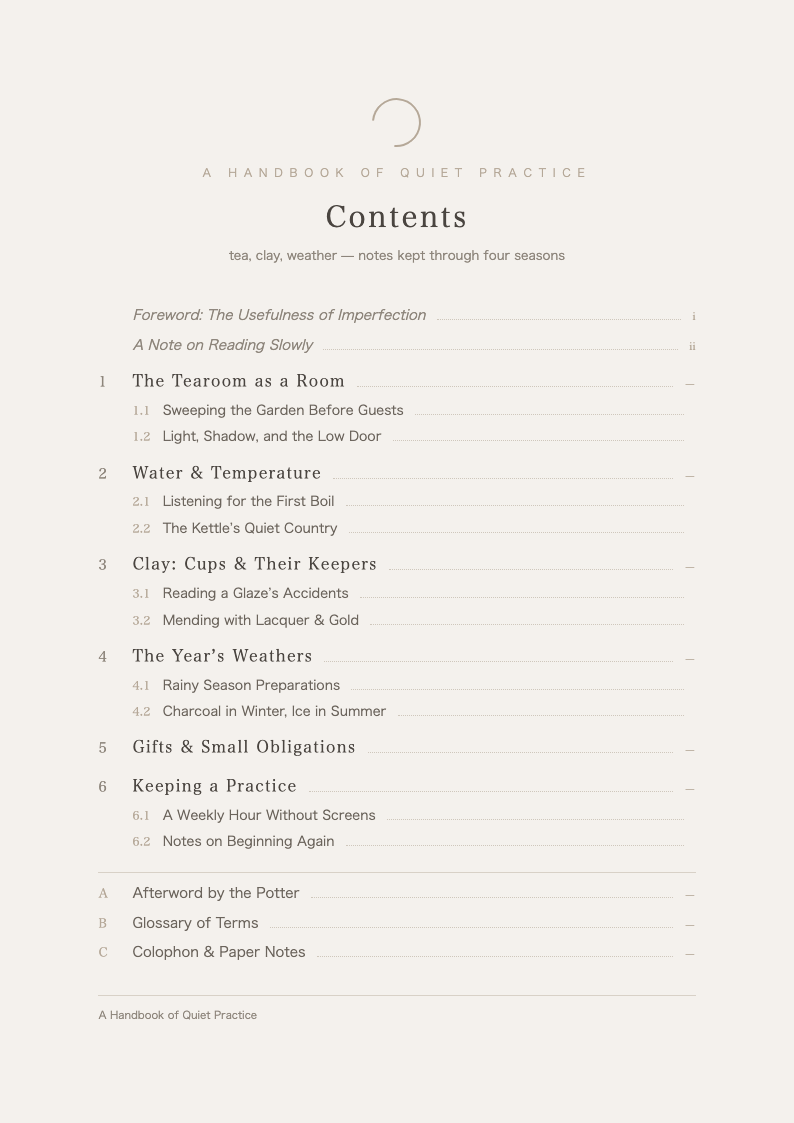Wabi sabi organic table of contents